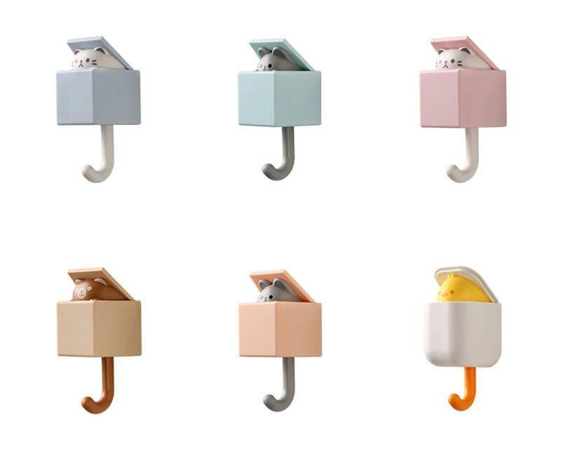 壁掛けフック 6枚セット アニマルフック ABS素材+発泡スチロール粘着シール 耐荷重1.5KG かわいい巻き..