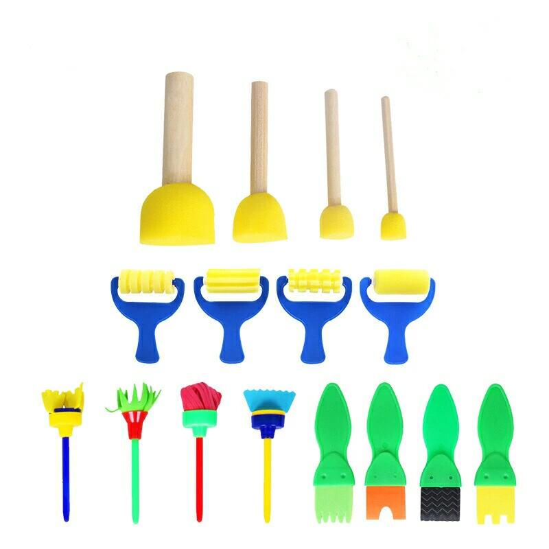 スポンジ 絵の具 16本セット 子供 ペイントローラー スポンジブラシ ペイントブラシ 画材セット 絵画ツ..