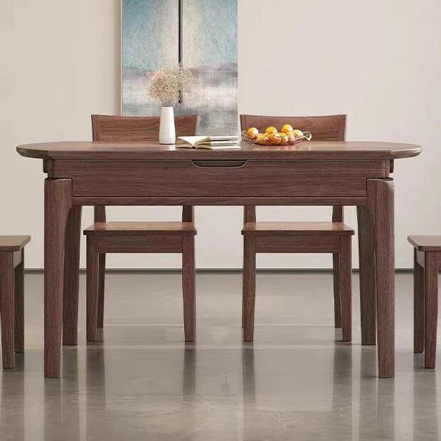 くるみ無垢材のダイニングテーブルと椅子の組み合わせ現代のシンプルな家庭用レストラン長方形のテーブ..