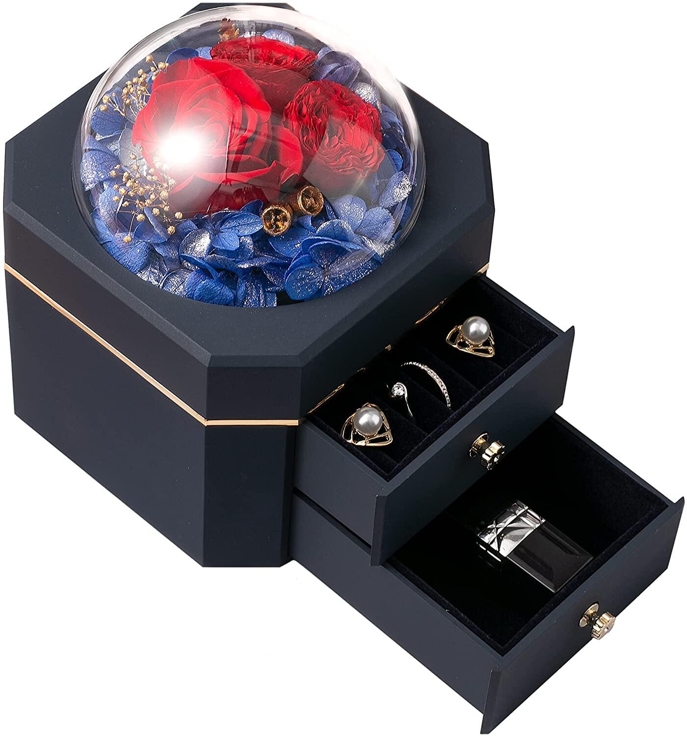 プリザーブドフラワー ジュエリーボックス 枯れない花 ジュエリー収納 女性 女友達 彼女 母親 大容量 ..
