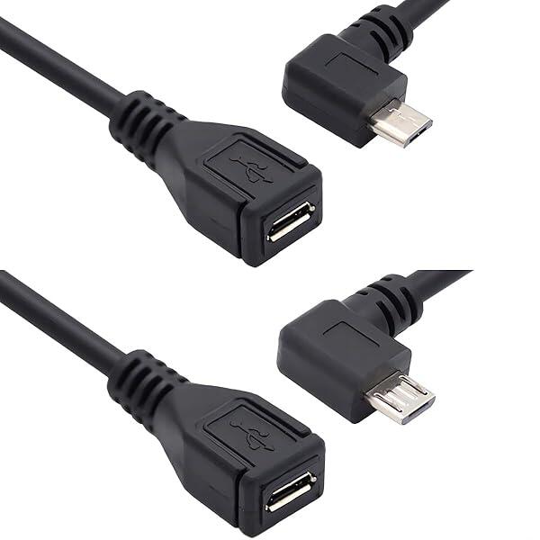 乐天商城 - Micro USB 2.0 オス - Micro USB 2.0メス延長ケーブル 左右 90度角度付き フルピン接続 0.5M