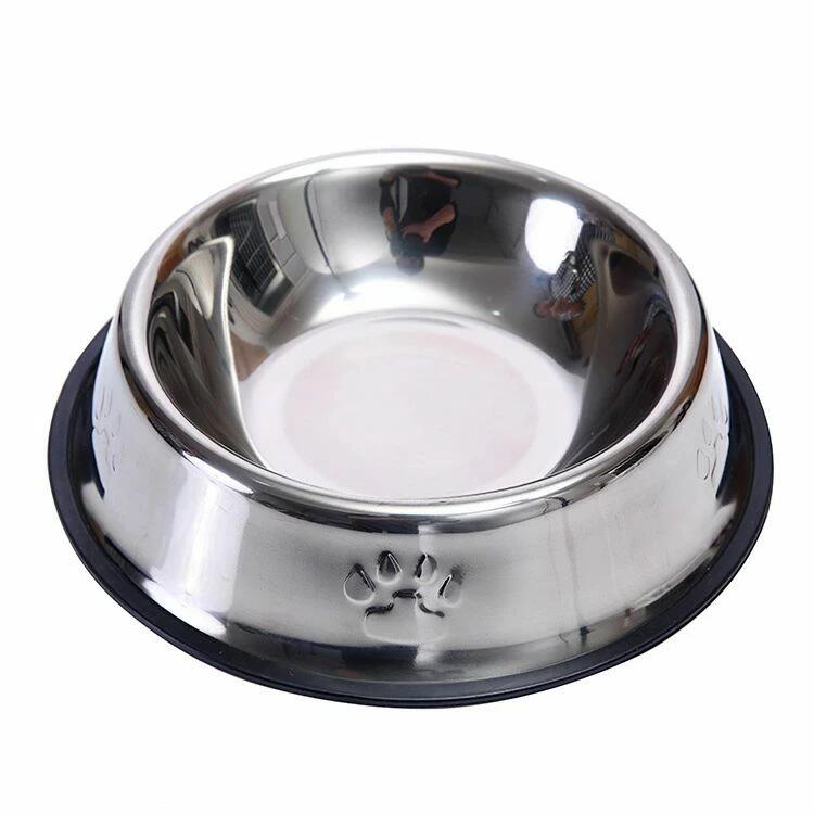 Tableware - ペットボウル お皿 犬 猫 ペット用 ステンレス製 こぼれにくい 餌入れ 水入れ 滑り止め 犬食器 猫皿 可愛い肉球柄 2点セット (M)