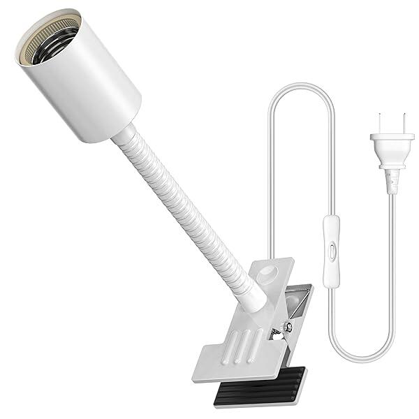Rakuten - 電球ソケット E26、クリップライトソケット、植物育成ライトに適しています、スイッチ付き 1.6 メートルのコード、ネックチューブの長さ 18.5 CM (ホワイト)ロングバージョン