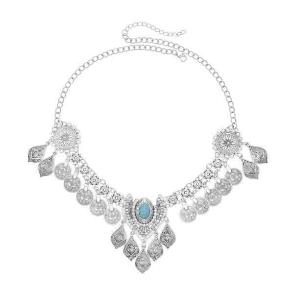 女性ジュエリーチェーントレンディエスニックチェーンベリーダンスナイトクラブレイブパーティーヘッドドレスシルバー