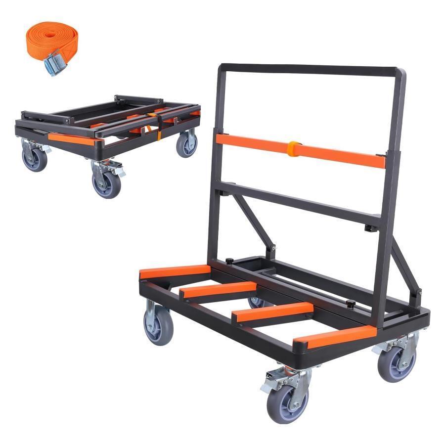 ポニー台車 折り畳み式長尺物運搬車 みガラス運搬用長尺物運搬車 4輪安全ベルト付きボード台車 業務用 ボード工具台車 大型 建設現場運搬でのガラス 耐荷重1000k