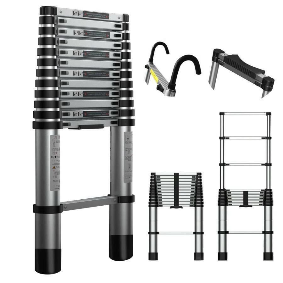 伸縮式はしご 折り畳み 梯子 軽量 スライド式 持ち運び便利、フックとすべり止パッド付き、マルチサイズ 高所作業 屋内 屋外 屋根 掃除 雪おろし ガー