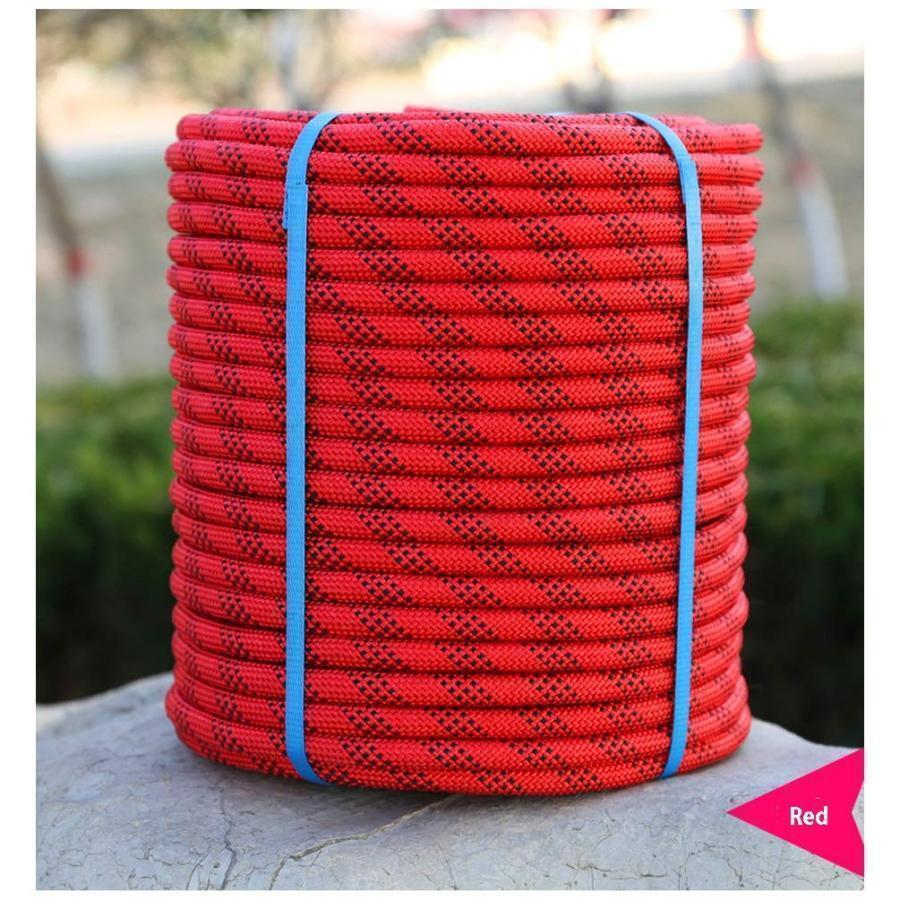 多用途ロープ 10mmクライミングロープ、耐摩耗性安全ロープ、ダブルカラビナ、ナイロンロープ、安全エスケープロープ、キャンプ、50M テントロープ