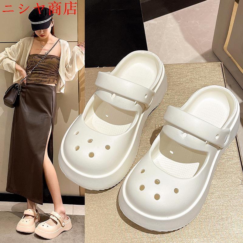 レディースサンダル サンダル レディース クロックバンド ブラック 黒 ホワイト 白 シューズ スリッポン サボサンダル 厚底サンダル 婦人 ヒール