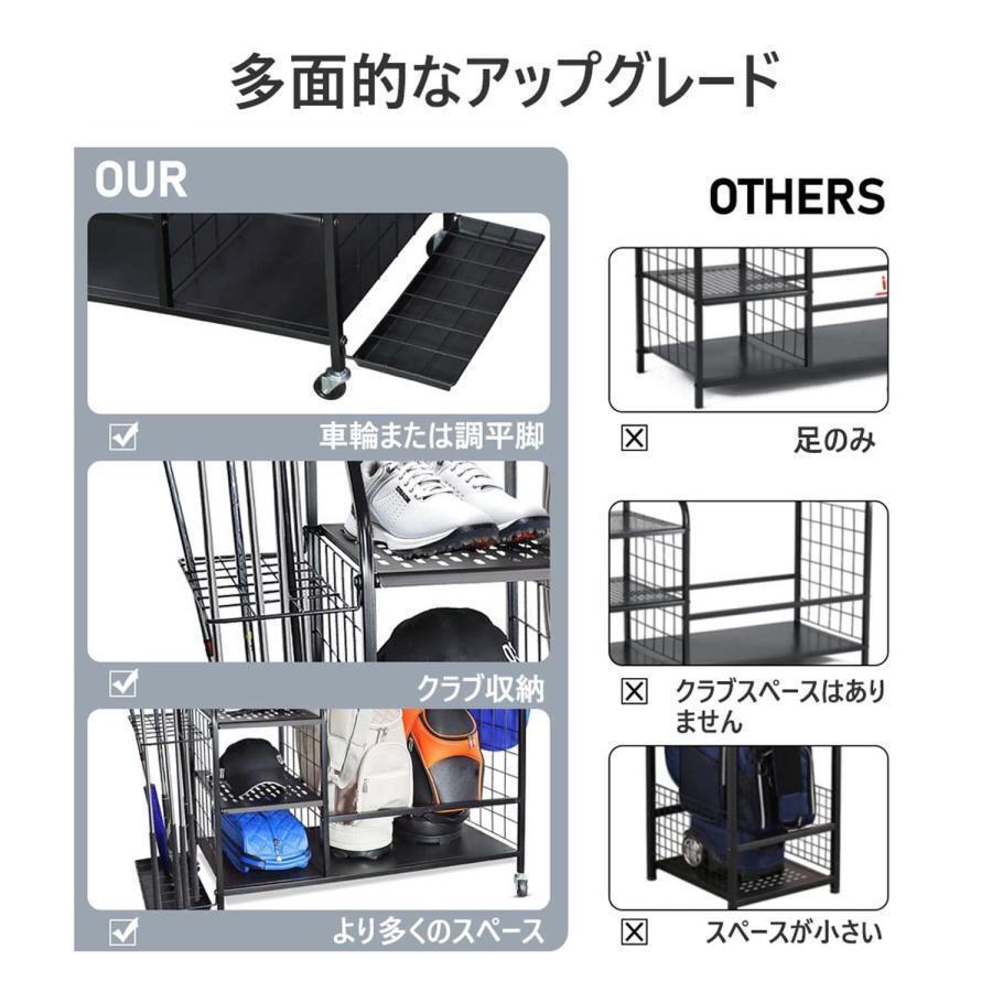 ゴルフクラブスタンド 収納棚付き ゴルフアクセサリーオーガナイザーシェルフ付き ...
