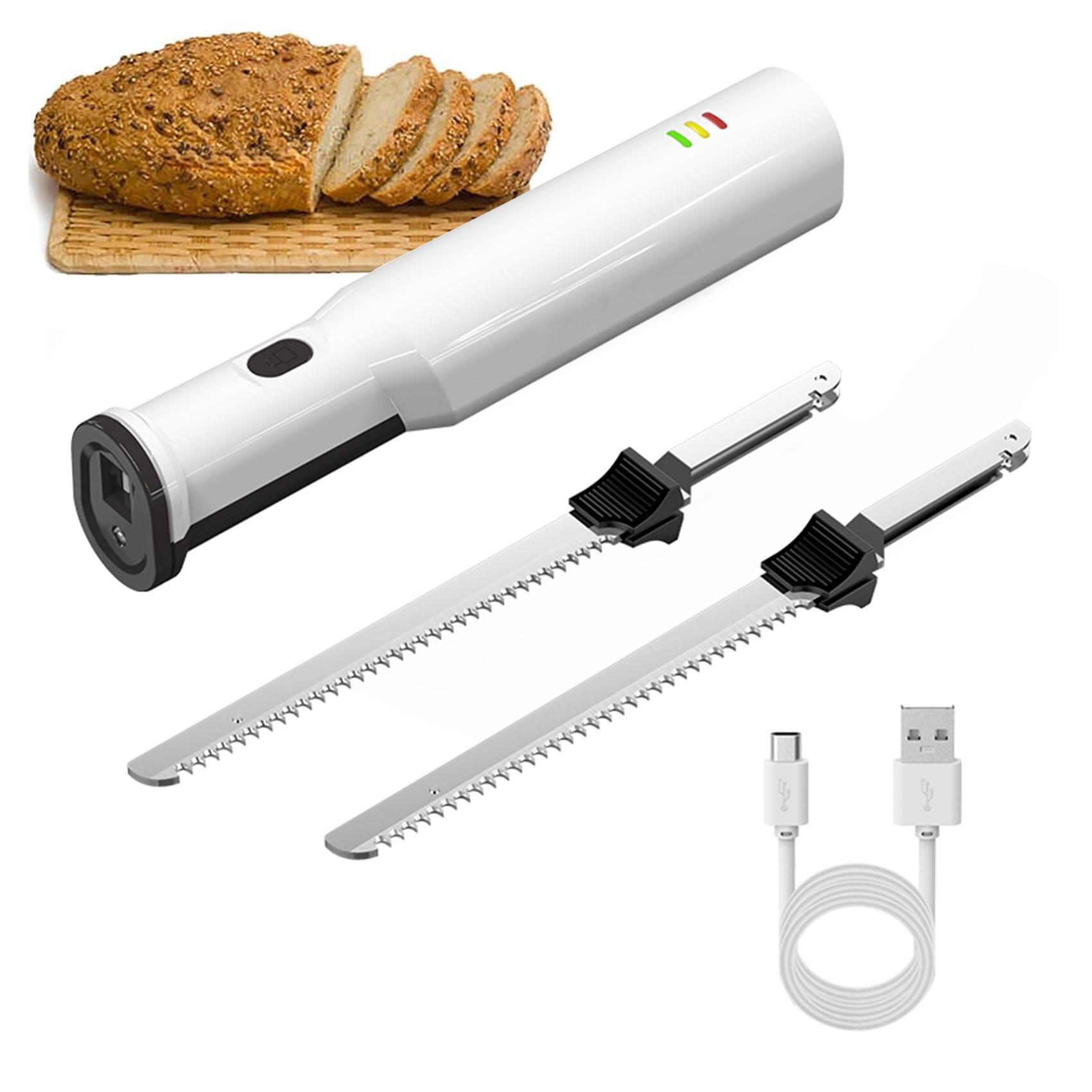 パン切り包丁 電動 軽量 電動包丁 充電式 コードレス 肉切り包丁 簡単ワンタッチ操作 安全装置 2枚刃付..