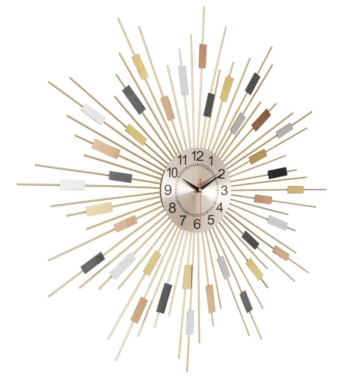 メタルサンバースト壁掛け時計 モダンなサイレントバッテリー駆動ポップカラークォーツスタークロック..