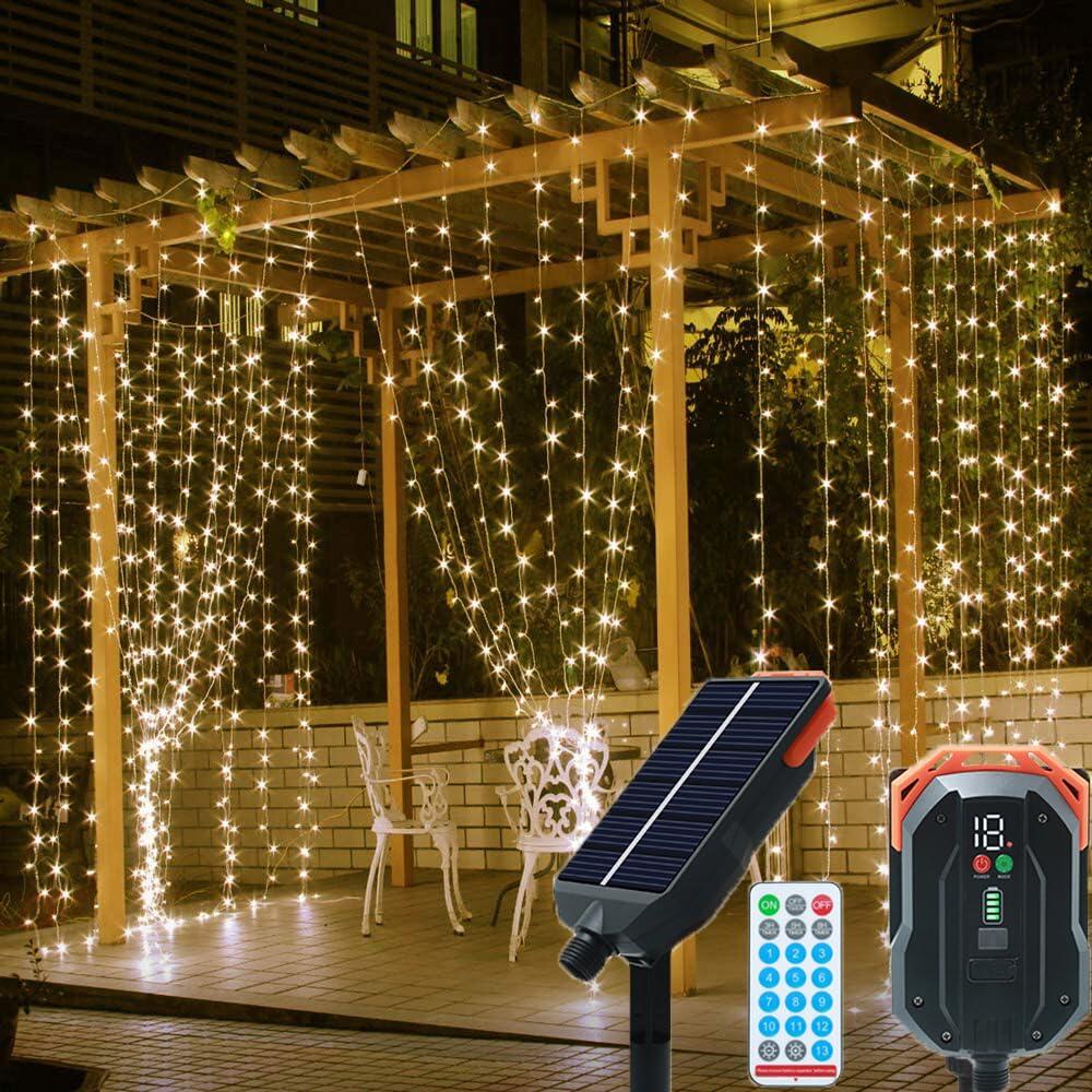 LED ソーラー イルミネーション ライト 屋外 防水 クリスマス 飾り ライト ソーラー カーテンライト 3M*2M led 電飾 タイマー機能 リモコン制御 記憶機能 13モード 点滅 電飾 ツララ 窓 ベランダ 結婚式 新年会 誕生日 パーティー 学園祭 庭 広場 省エネー ストリングライト