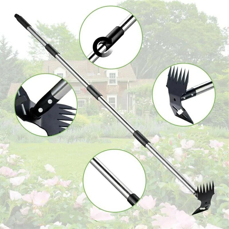雑草抜きツール 2in1 雑草取り器具 伸縮レーキ ステンレス柄付 長いハンドル 立っ...