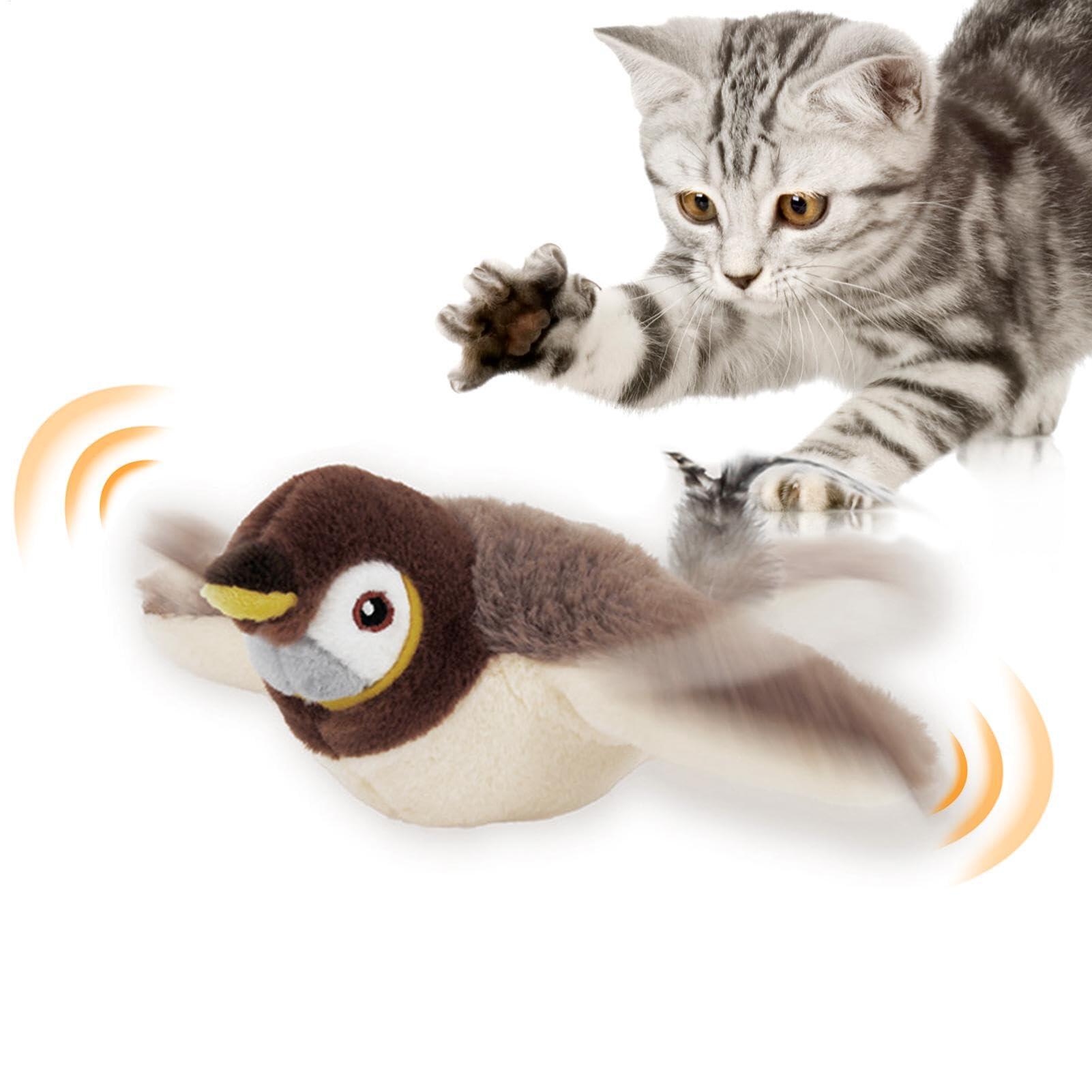猫 おもちゃ 鳥 飛ぶ 一人遊び 猫ぬいぐるみ 動く ネコ おもちゃ 人気 インタラクティブな羽ばたく猫 鳥のおもちゃ さえずる鳥猫の羽ばたきおもちゃ 飛んでい...