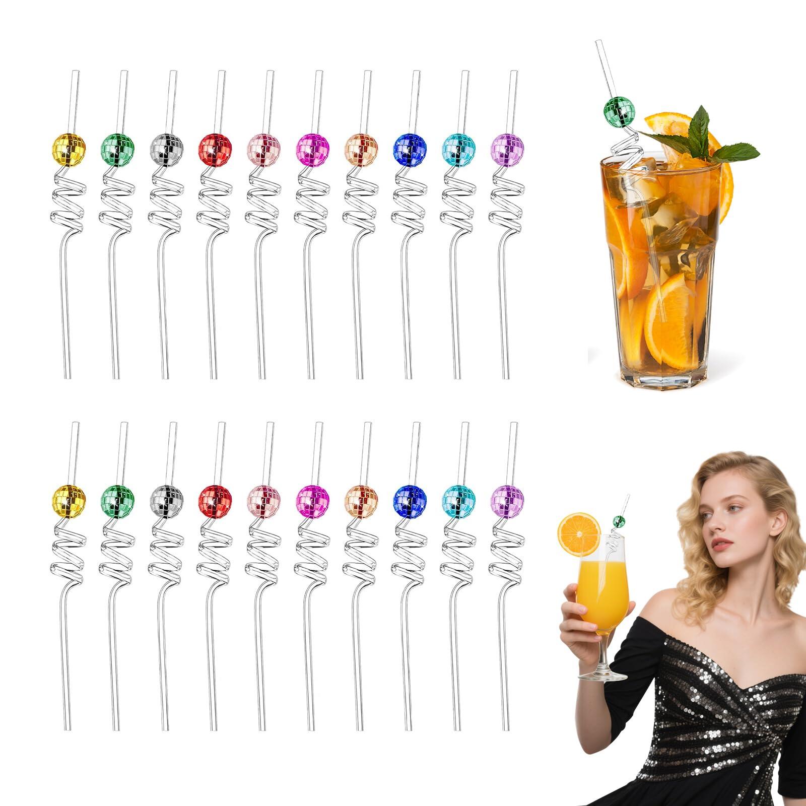 Rakuten - 【20本】ミラーディスコボールストロー 70年代ミラーディスコパーティーデコレーション 再利用可能 プラスチックストロー 誕生日 カクテル ダンス ホリデー ウェディング用品 ピクニック バー ナイトクラブ ソーダ 飲み物 プレゼント ギフト 贈り物 送料無料