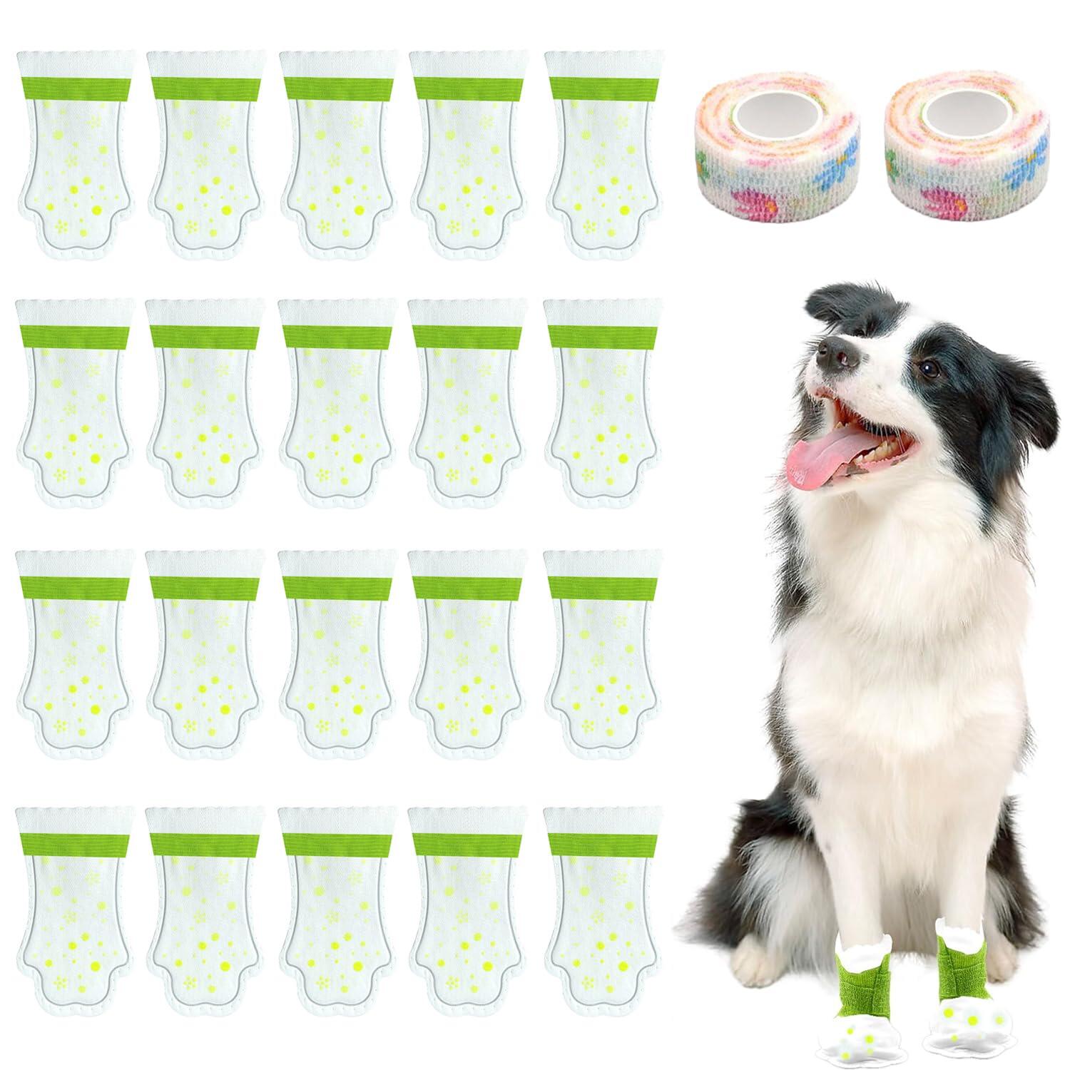 【20枚入り】犬 靴下 犬用 靴 使い捨て 履かせやすい 脱げない 蛍光反射 ドッグブーツ 調節可能 肉球保護 汚れ防止 舐め防止 小型犬 中型犬 大型犬 お出かけ お散歩用 滑り止め ドッグ ソックス 怪我防止 老犬 シニア くつ下 くつした (S/M/L)