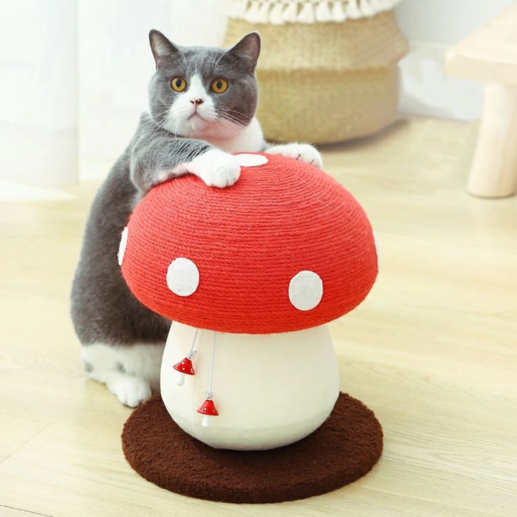 猫つかみ板キノコ赤傘傘サイザル麻柱ひっかき耐摩耗屑多機能爪磨き器猫おもちゃ 中文翻?