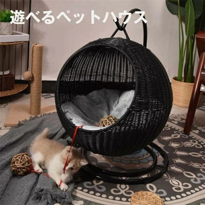 Rakuten - 猫 丸 ハ ラタン 猫 ベッド ペットベッド ペットマット ドーム型