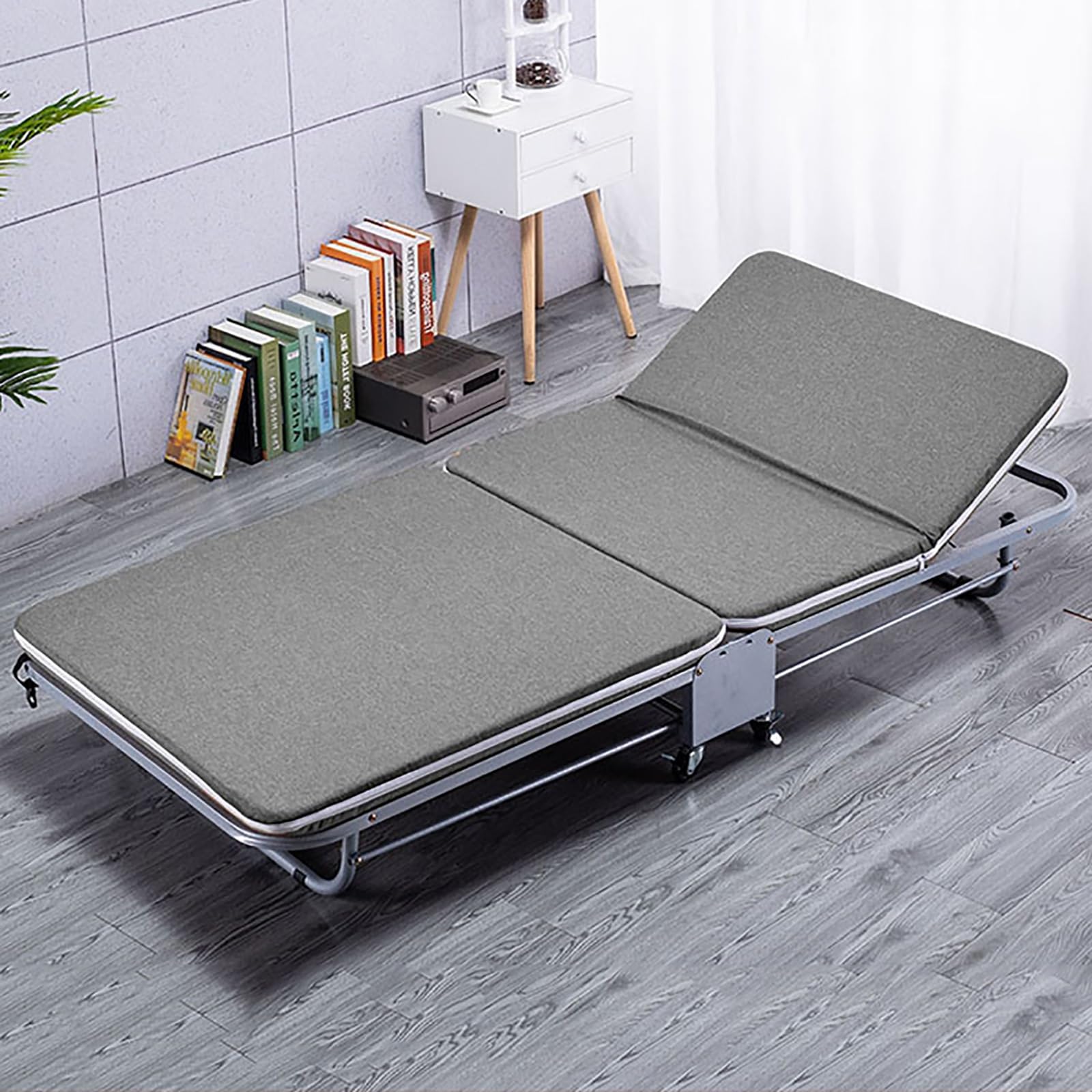 With Mattress - 大人用マットレス付き折りたたみベッド、5段階調節可能な大人用スリーピングコット、ローラー付き頑丈折りたたみベッド、キャンプ、ビーチ、パティオ、オフィス、昼寝用の1人用折りたたみベッド(Blue 188x110x28cm/74x43.3x11in)
