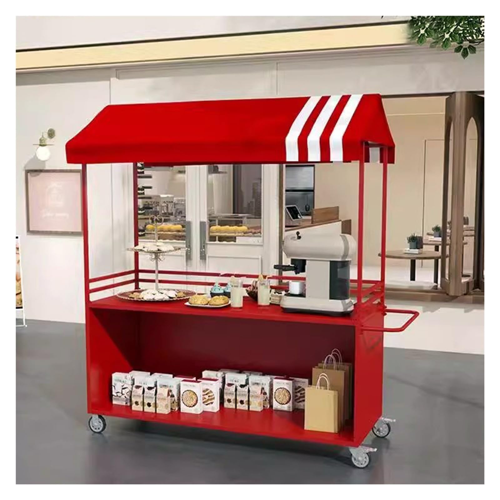 Rakuten - 屋台ブース 多機能ハンドカート、車輪付き食品小型カート、屋台食品ベンダーカート、商業キオスク屋台、道端屋台ディスプレイラック