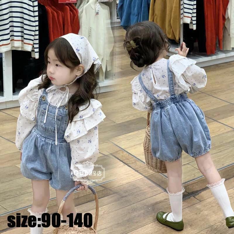 【楽天スーパーSALE】韓国子供服 セットアップ 女の子 春夏 花柄 シャツ オーバーオール デニムパンツ ショートパンツ プリント 長袖 カジュアル ナチュラル 上下セット リゾート ベビー服 キッズ こども 可愛い きれいめ //卒園式/入学式 90 100 110 120 130 140cm