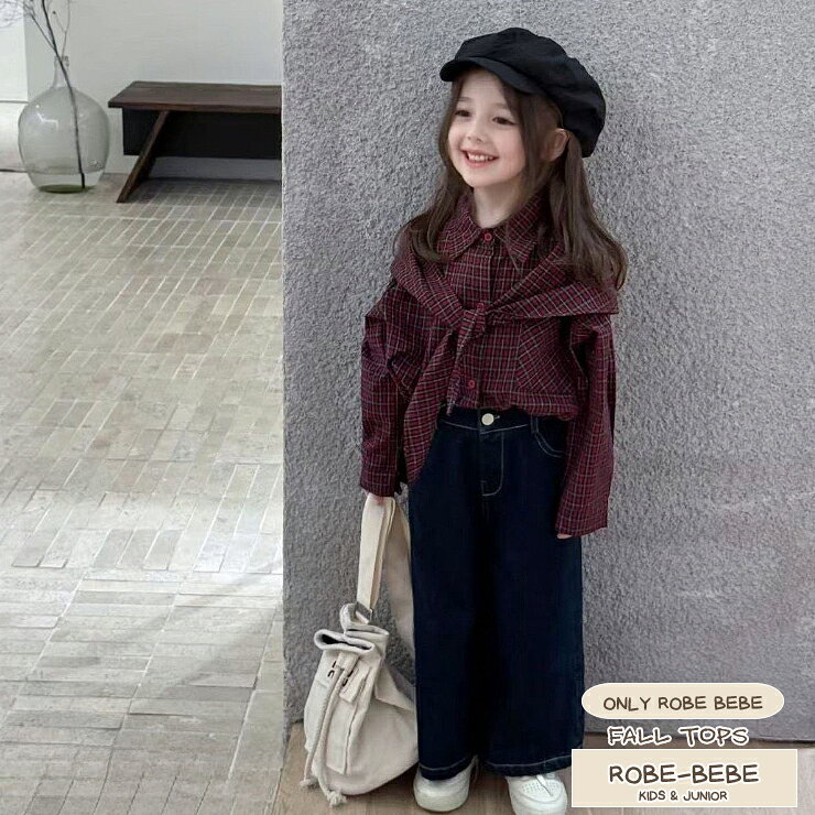 スカーフ付き RED CHECK シャツ FALLCHECK セーラーネクタイ 付きシャツ ビッグシルエットシャツ リボ..