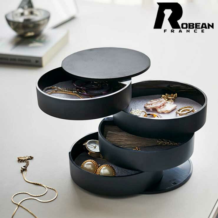 Rakuten - ROBEAN★ tower 4段アクセサリートレー アクセサリー収納 ジュエリーケース ネックレス収納 指輪収納 ブレスレット収納 腕時計収納 小物整理 卓上収納 スライド式 省スペース シンプル モダン デザイン インテリア レディース メンズ ギフト プレゼント