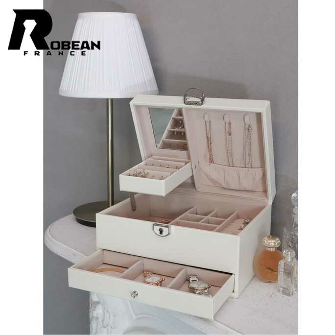 Rakuten - ROBEAN★PU素材 ジュエリーボックス アクセサリーケース 大容量 収納力 指輪 ネックレス イヤリング ピアス ブレスレット 小物 収納 保管 整理 整頓 レディース 女性用 自宅用 旅行用 日常使い 卓上用 インテリア シンプル デザイン ケース 箱