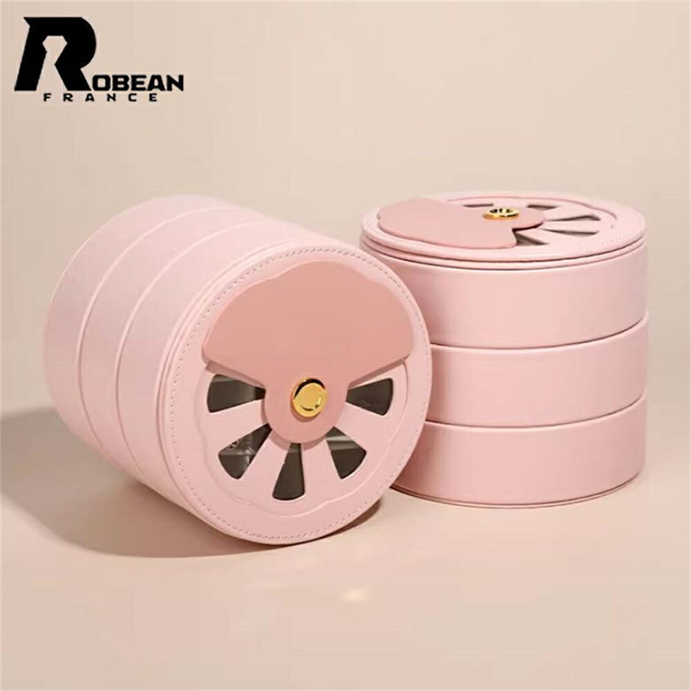 Rakuten - 【ラウンド型回転式ジュエリーボックス】★ROBEAN★高級PUレザー仕様｜精緻でおしゃれなアクセサリー収納ケース｜大容量 ネックレス リング ピアス イヤリング対応｜インスタ映え デザイン 人気｜整理整頓 持ち運び便利｜ドレッサー 卓上用 ギフト プレゼント用