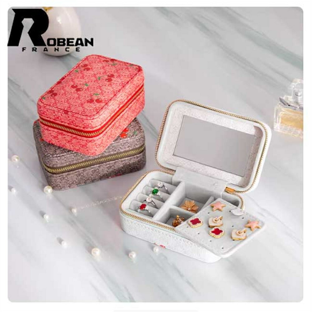 Rakuten - 【携帯用ジュエリーボックス 】★ROBEAN★ リングケース ネックレス ピアス イヤリング 収納 小型コンパクト ジュエリーケース 持ち運び便利 仕切り付き 指輪収納 首飾り収納 小物整理 精巧デザイン 上品ジュエリーケース アクセサリー保管 宝石収納