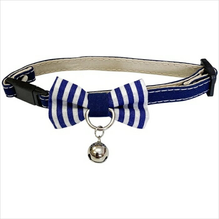 ブルーミー はずれるネコ首輪 リボン ボーダーネイビー 【メール便可】