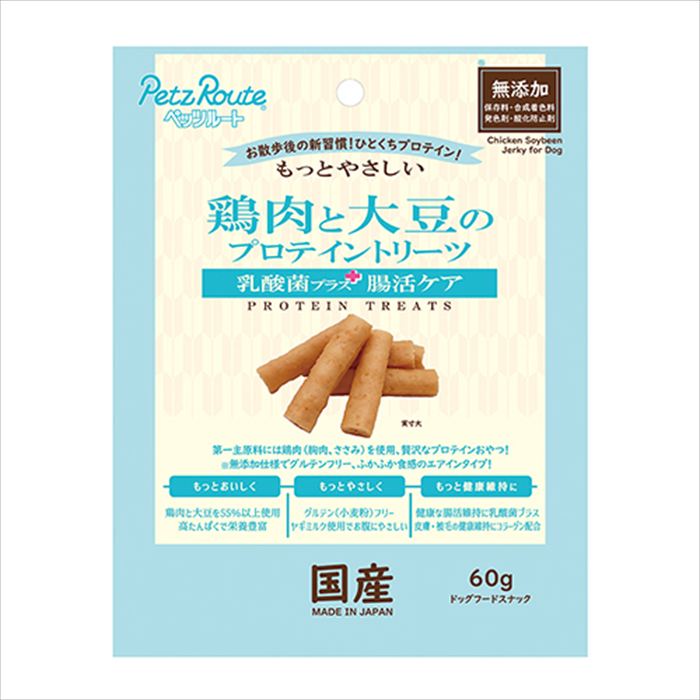 樂天商城 - ペッツルート 鶏むね肉と大豆のプロテイントリーツ 乳酸菌プラス腸活ケア 60g （犬用おやつ）