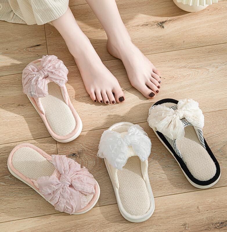 スリッパ ルームシューズ 夏用 リボン かわいい おしゃれ レディース 涼しい 麻 リ...
