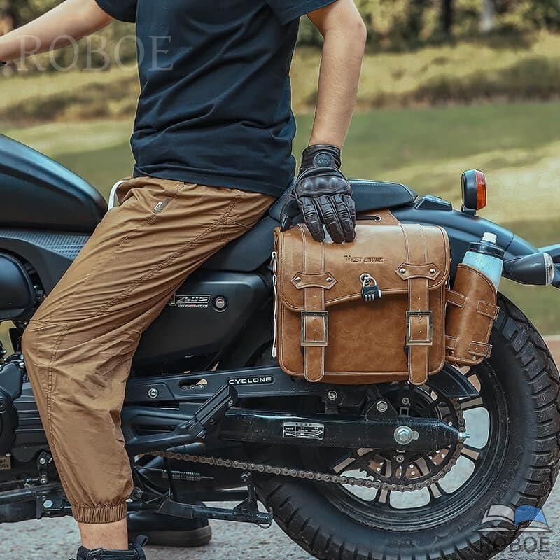 Rakuten - バイク用サイドバッグ レトロ ダブルサイドバッグ 大容量8+8L 左右セット サイドバッグ 大容量レザー収納バッグ 貴重品用パスワードロッ