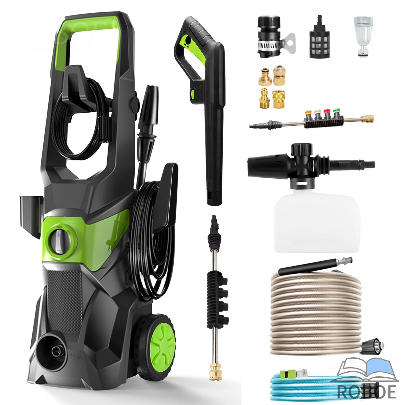 Rakuten - 電気圧力洗濯機、4000psi 10L/min gpm高圧洗浄機洗浄キット4ノズル付きの洗濯機洗浄キット、16Mホース＆IPX5防水、車両、私道、パティオ