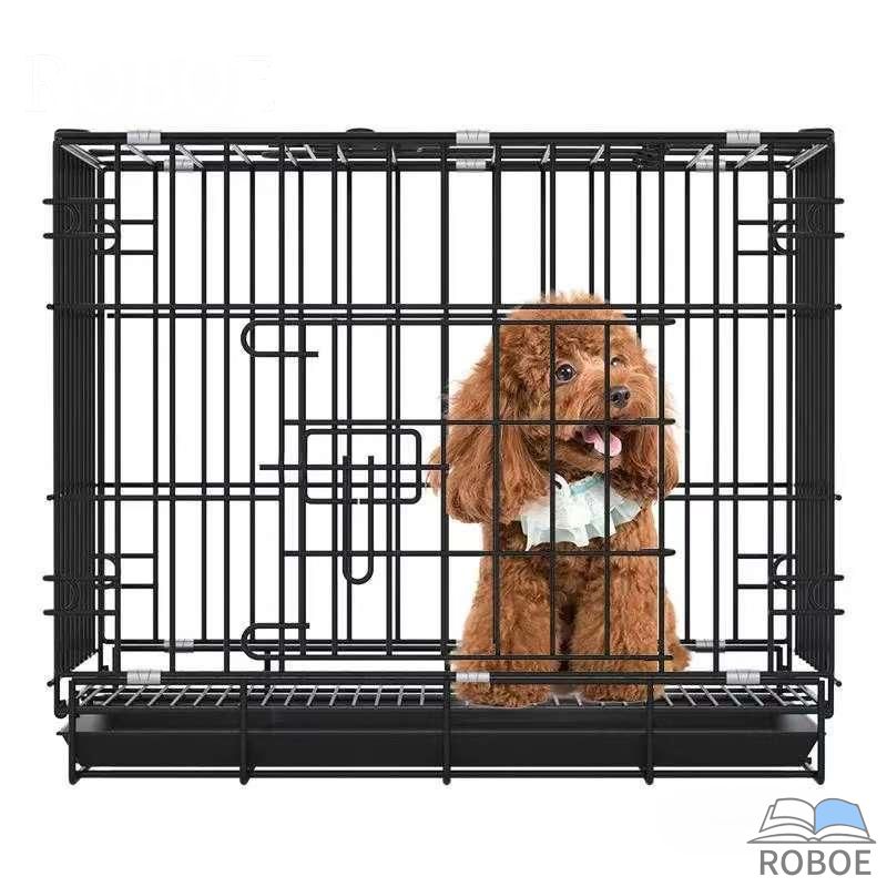 樂天商城 - ペットケージ 中型犬 折りたたみ 犬 折り畳み 組み立て コンパクト 黒 網 トレイ ダブルドア 室内 簡易 ペットゲージ ケージ ゲージ 大