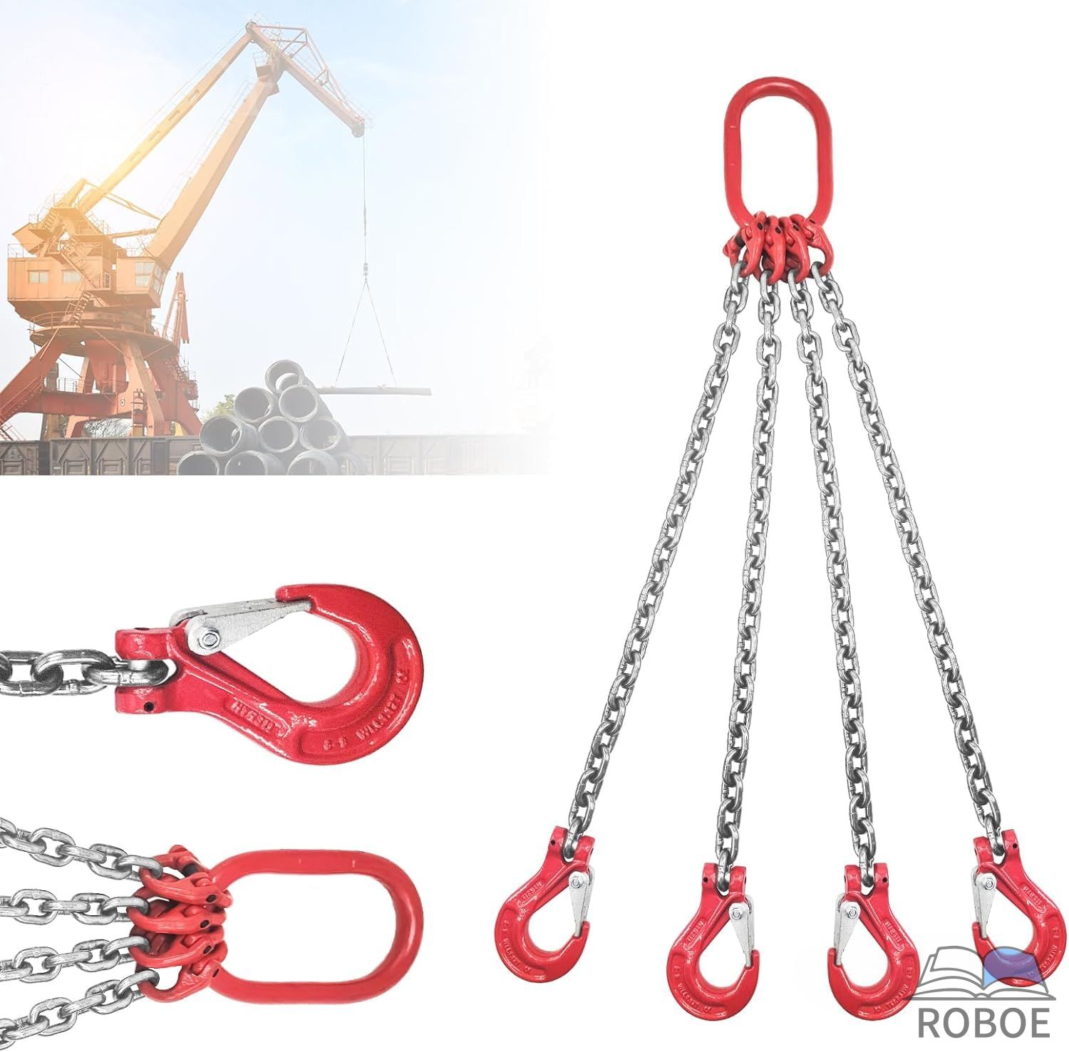 樂天商城 - チェーンスリング 4本吊り 耐荷重2.0t 吊りチェーン 2トン チェーンフック 吊りクランプ チェーン 径6mm スリングフックタイプ 2000kg