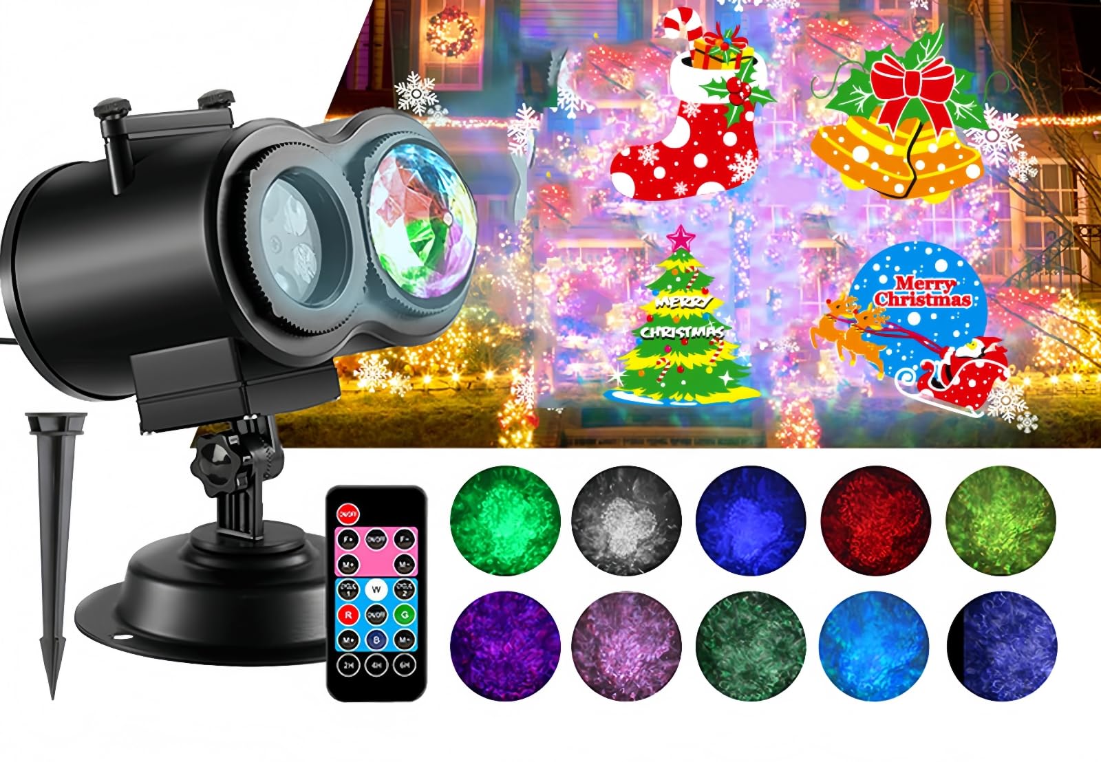 樂天商城 - プロジェクターライト 屋外、クリスマス ハロウィン プロジェクターライト 16個のHDスライド付き 10個のオーシャンウェーブカラー IP44