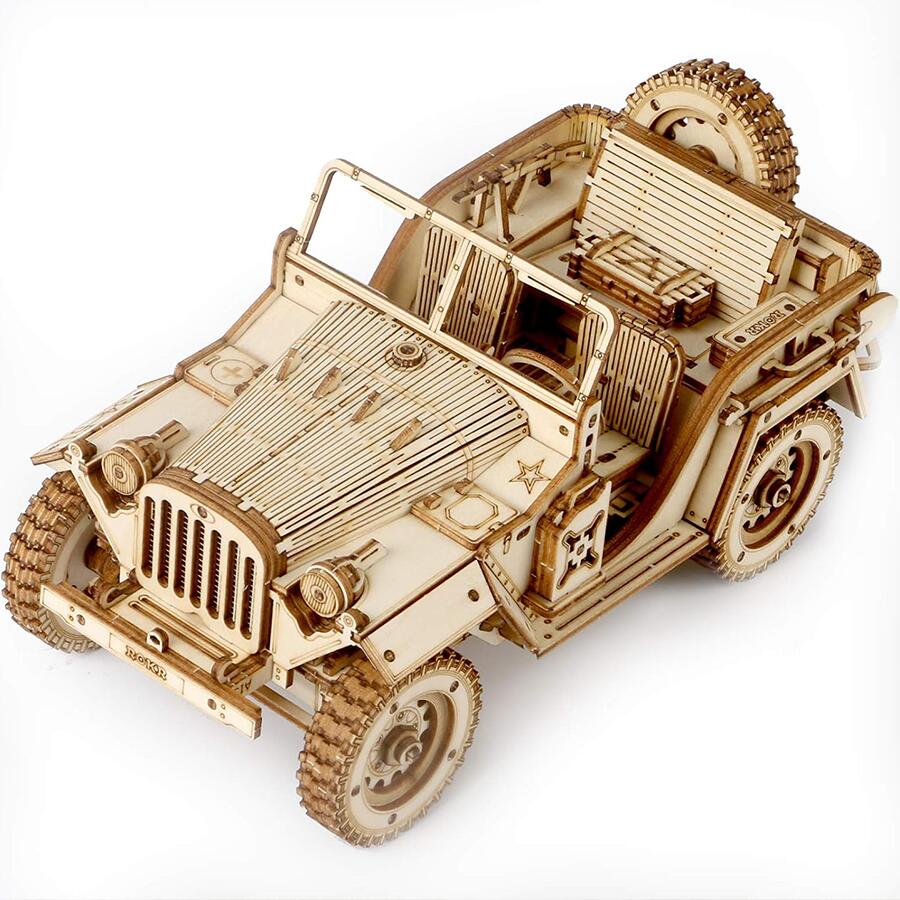 【298円OFF 定価2980円】立体パズル 大人 子供 ウッドパズル 3Dウッドパズル Robotime 木組み パズル オフロード車 ジープ モデル 対象年齢14+ 親子 DIY オルゴール 誕生日 プレゼント ギフト 説明書付き MC701 その1