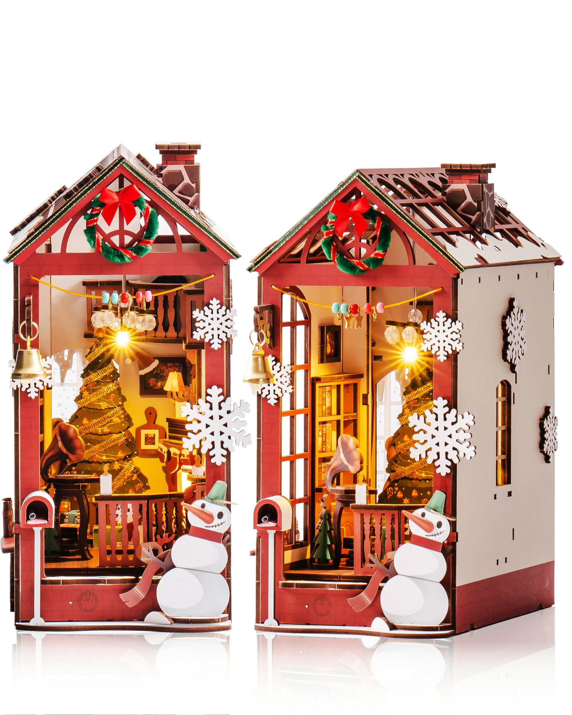 ブックヌック キット DIY 立体パズル クラフト 木製手作りキット ミニチュア ドールハウス キット クリスマス 飾り ブックスタンド 組み立て本棚装飾 LEDスイッチングライト ミニチュアハウス クリスマス プレゼントに最適 Rolife