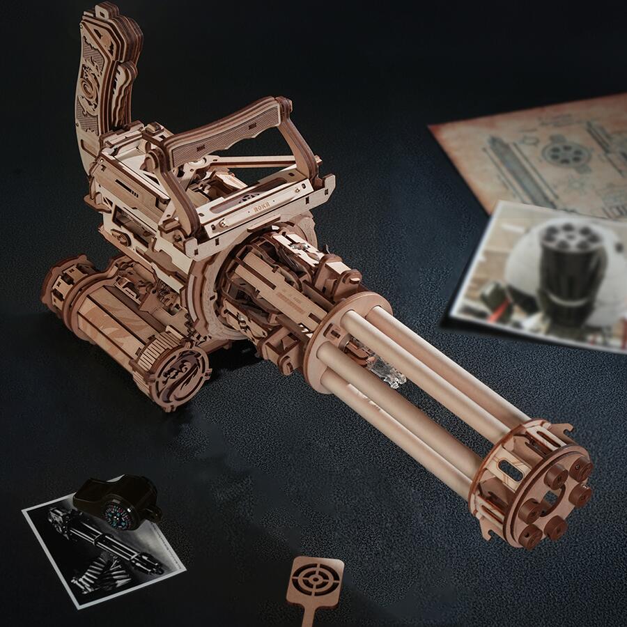 ROKR 輪ゴム銃 立体パズル 3d 木製 ウッドパズル 銃のおもちゃ 武器 鉄砲 輪ゴム銃...