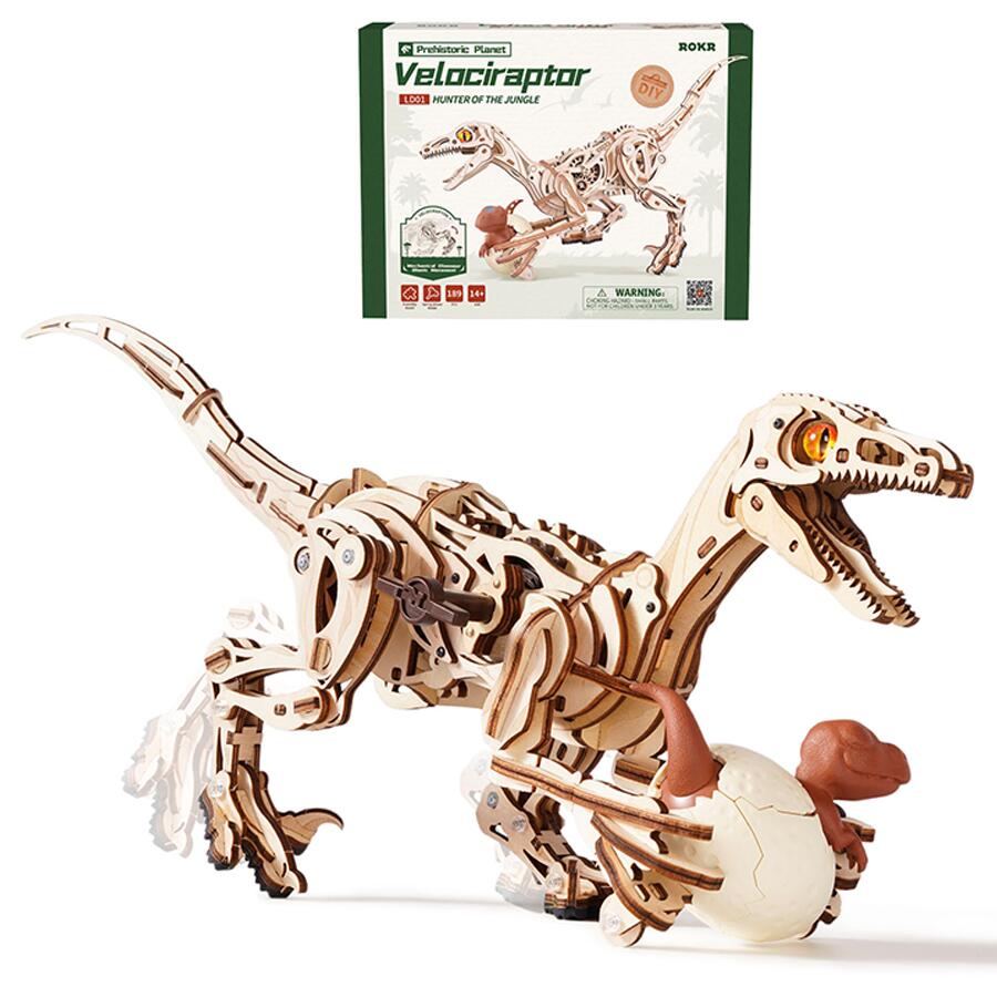立体パズル ウッドパズル 木製 パズル 3Dパズル 可動式 恐竜 ヴェロキラプトル 迅猛竜モデル メカニカ..