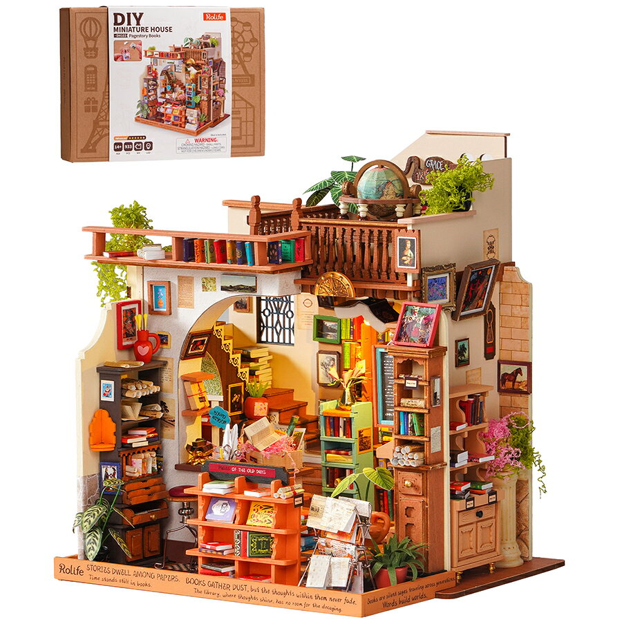 【新登場】【公式店】Rolife ミニチュアハウス 本屋さん DIY ドールハウス 立体パズル LEDライト付き 手作りキット …