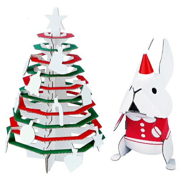 クリスマスツリー うさぎ ハコモ hacomo ペーパークラフト キット クリスマス 工作キット 小学生 工作 キット 知育 おもちゃ 誕生日プレゼント 子供 クリスマスプレゼント 子供 おもちゃ 男の子 女の子 子供会 クリスマス会 工作 知育玩具 知育おもちゃ 図工 おうち時間のサムネイル