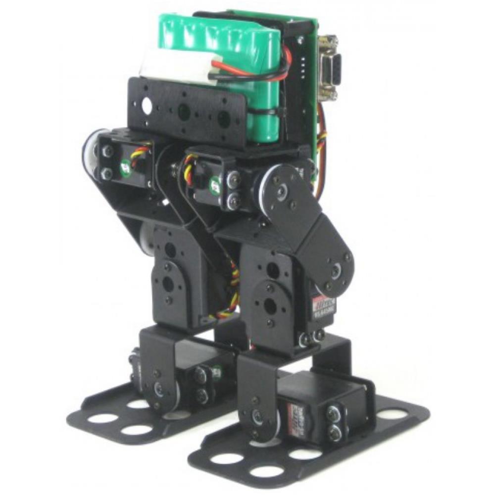 概要 自律行動のためのコンボキット 6つのサーボを備えた二足歩行ロボット サーボエレクターセットで改良可能 キットには黒色アルマイト処理取付金具が付属 Lynxmotion二足歩行BRAT（BotBoarduino）BRATCBU は、それぞれの脚に3つの自由度（DOF）を持つことを特徴とする、6つのサーボを備えた二足歩行ロボットです。 このロボットは、可変速度で前後、定位置での回転、および左右に歩行することができます。 Robo-Oneスタイルの数多くのアクロバティックな動作を行うこともできます。 コンボキットには、動作可能なロボットを作るために必要なすべてのものが含まれていますが、シャーシおよびサーボは、独自の電子機器を使用したい人のために個別に入手することができます。 メカニクスこのロボットはサーボエレクターセットの中からの艶消し、または黒色アルマイト処理サーボ取付具のみで構成されています。 また、極めて丈夫なレーザーカットされたLexanから作られた電子部品キャリアも含んでいます。サーボメーカーは、この歩行ロボットにHitec HS-422を提供しています。 ロボットはとても軽量なので、これらのサーボがうまく機能します。電源供給オプションどのような歩行ロボットに関しても、重量が最も重要な問題点となります。 最善のアプローチは、重量を絶対最小限に留めることです。 メーカーでは、6.0 Vニッケル水素 1600mAhバッテリーパックとユニバーサルスマート充電器の使用を推奨しています。付属品 自律歩行チュートリアル向け： バッファ付き&plusmn;2G加速度計 自律ペットボトルキック動作チュートリアル向け： BRATセンサパニングキット（ブラック） 6.0 V ニッケル水素 1600mAhバッテリーパック 同梱 二足歩行BRAT（電子部品なし） BotBoarduino Miniケーブル対応USB規格 シャープ製GP2D12 IRセンサ