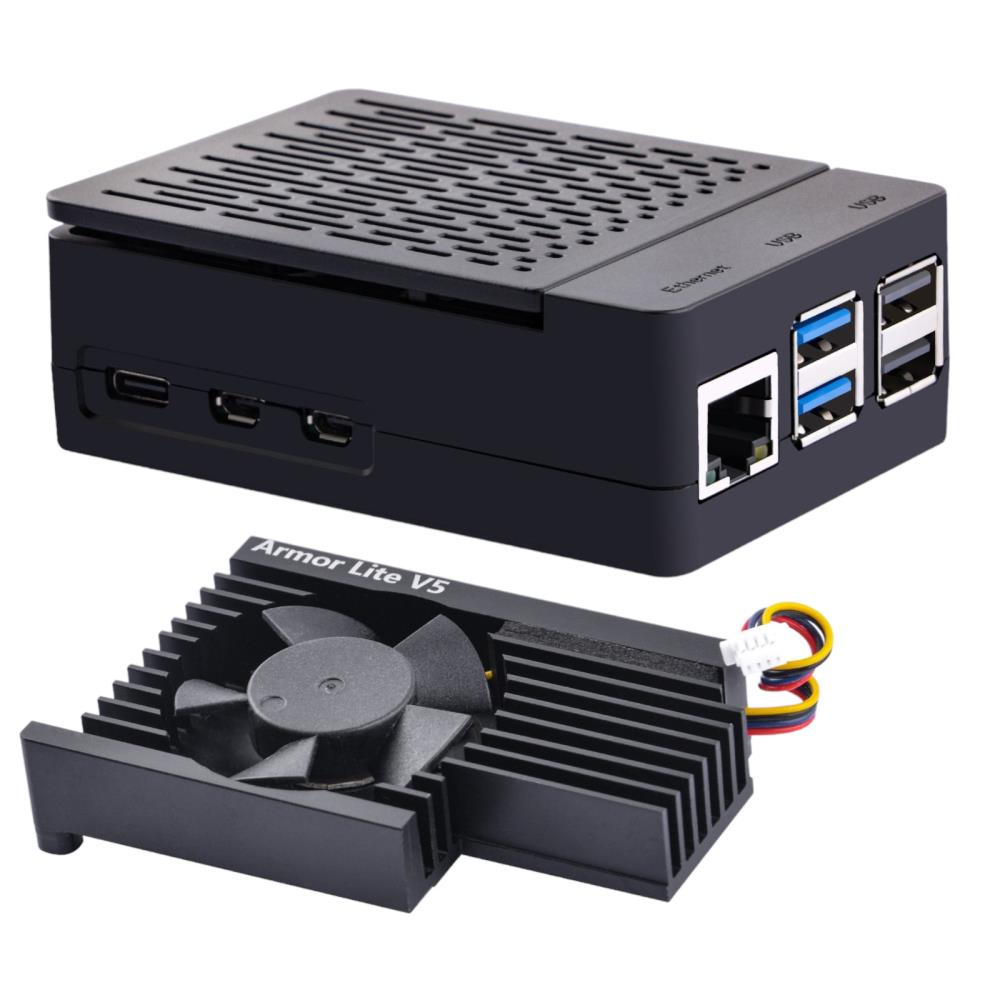 52Pi ABS Raspberry Pi 5 ケース、Armor Lite V5 クーラー付き (US)