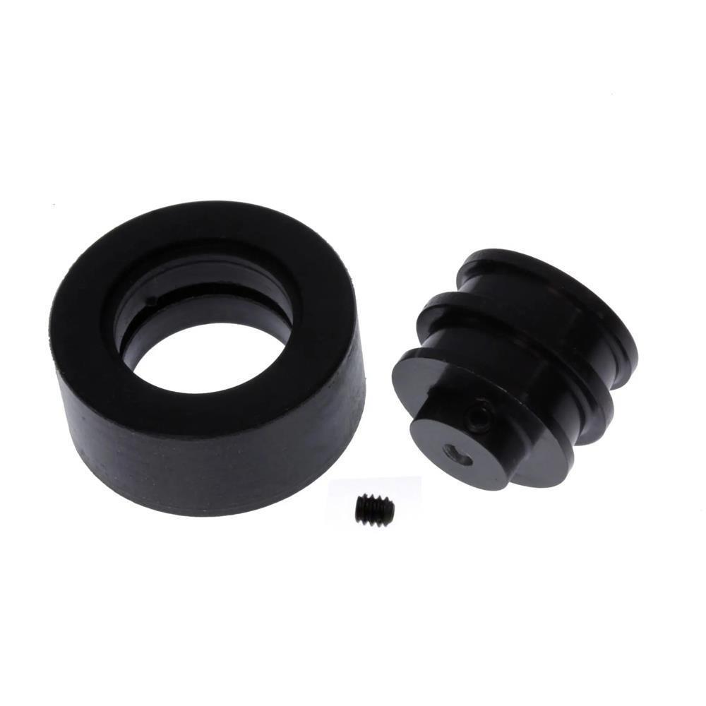大型ラバーホイール アルミハブ付き 直径 28mm シャフト穴 2mm 黒