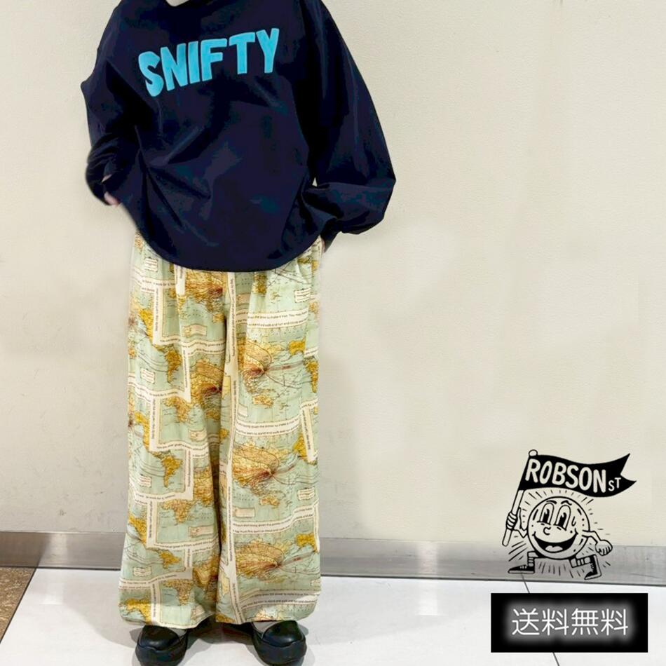 Rakuten - エーカ　ロブソン　ROBSONst　地図総柄ワイドパンツ　レディース　春　フリーサイズ　1722462　パンツ　ボトム　ワイド　ストレート　総柄　ナチュラル　カジュアル　ウエストゴム　大人　コーデ　人気　モダール　イージーパンツ　綿　レーヨン　おしゃれ　ゆったり　楽