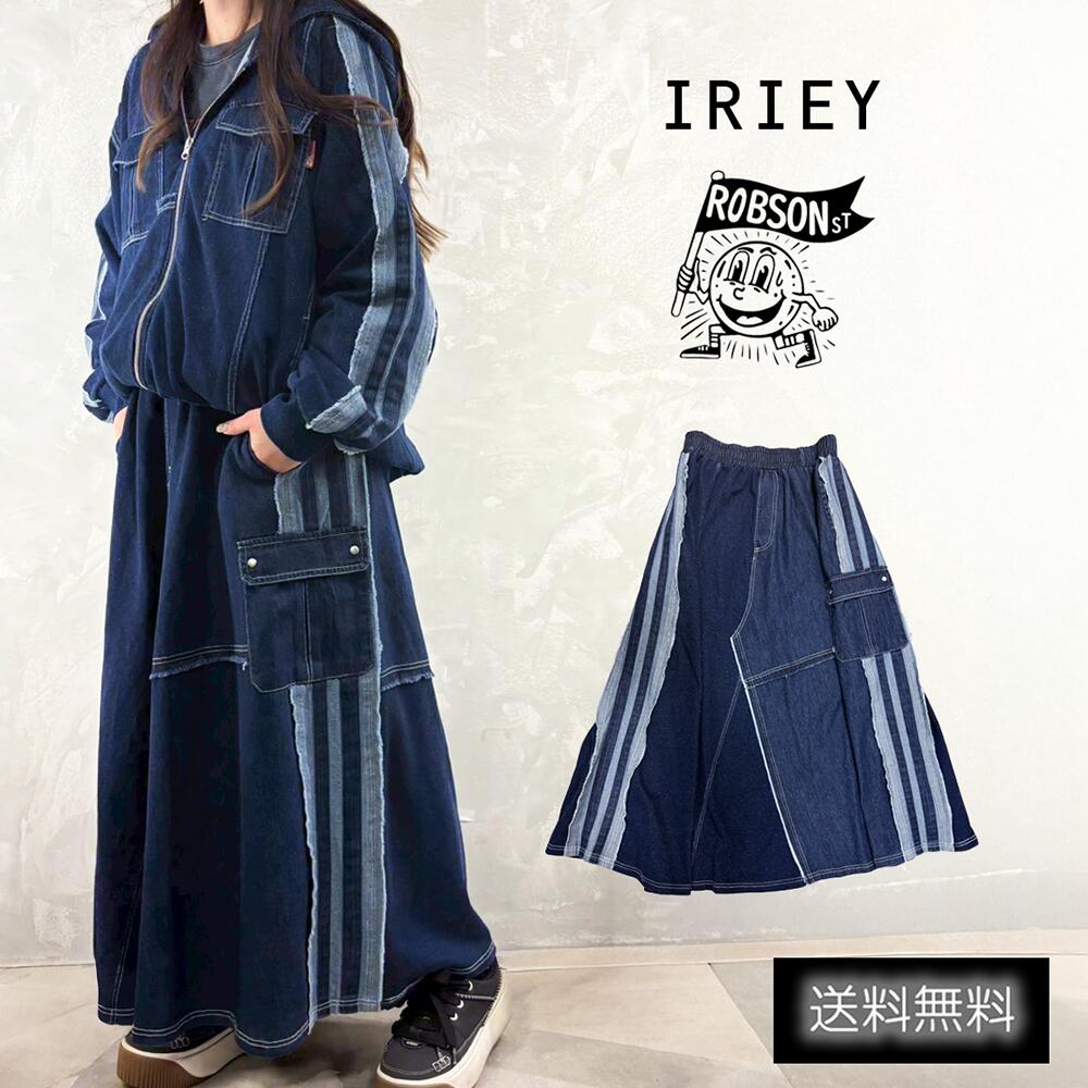 ★IRIEY　ROBSONst.　ロブソン　アイリー　デニムラインスカート　レディース　春　フリーサイズ　K261010　インディゴ　カジュアル　ナチュラル　アメカジ　シンプル　コーデ　大人　人気　デニム　スカート　セットアップ　デザイン　おしゃれ　　リメイク風　ウエストゴム