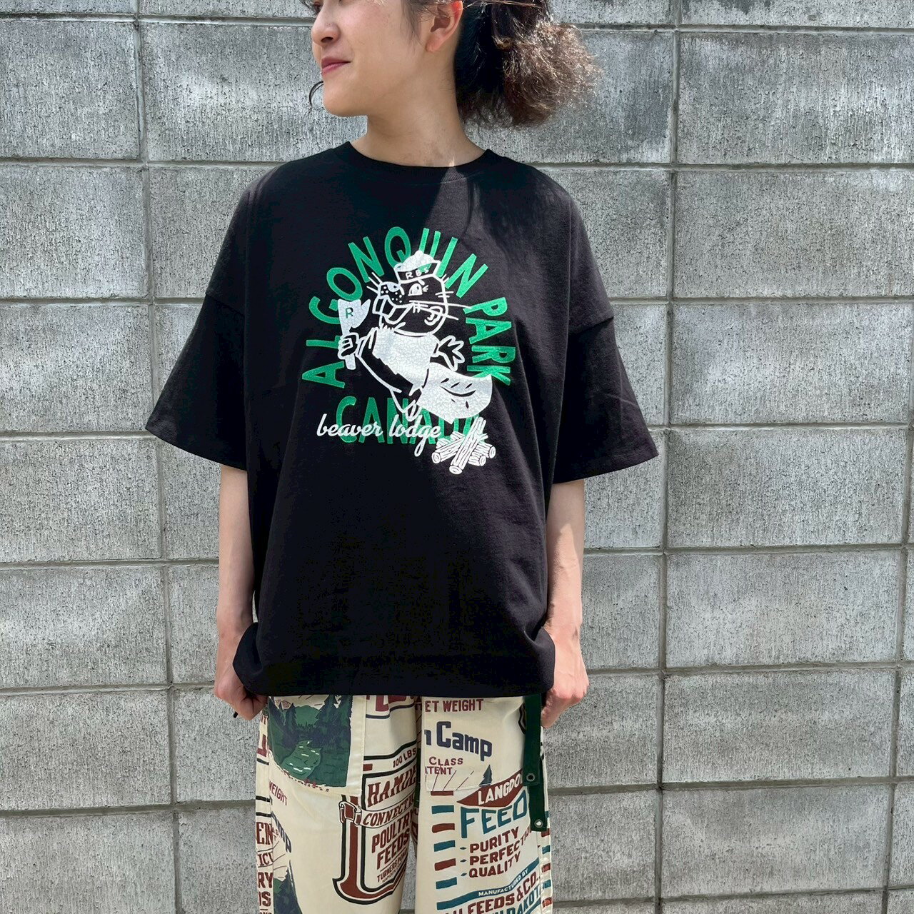 Rakuten - ★ROBSONst, ロブソン　ビーバーTシャツ　レディース　夏　フリーサイズ　D251354RB　アメカジ　レディースT　ロゴT　ロブソンオリジナル　チュニックT　チュニック　綿100％　半袖T　半袖　BIGT　キャラT　カジュアル　Tシャツ　ティーシャツ　緑　グリーン　白T　クロ
